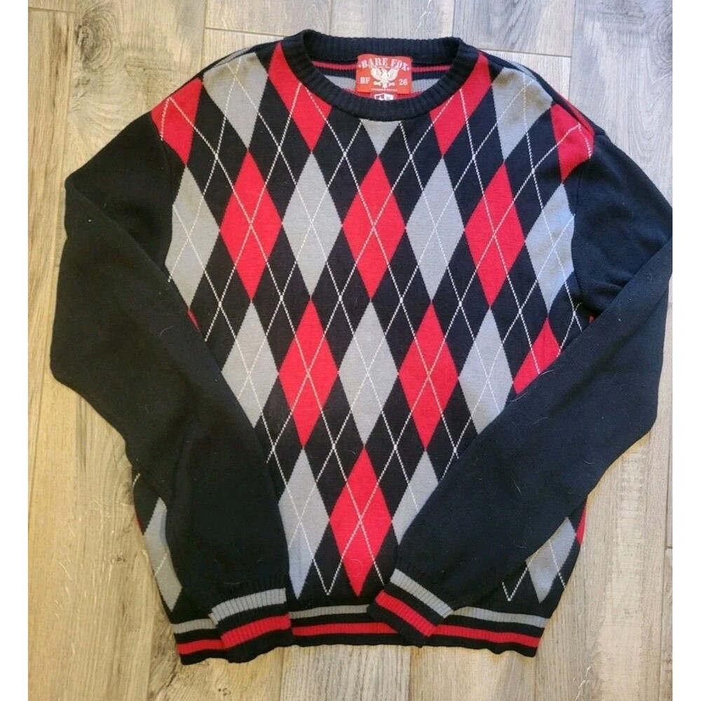 Bare Fox One Color One Nation Argyle Knit Sweater XL Vintage 90's